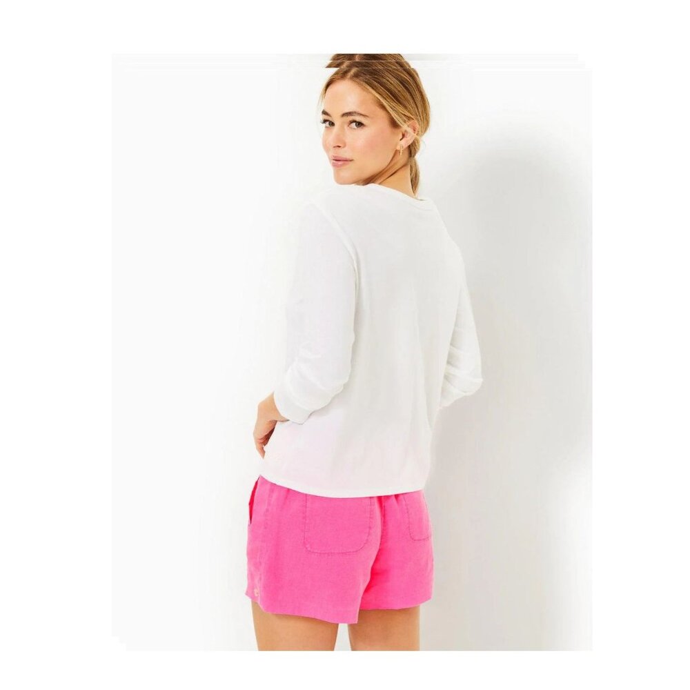 Lilly Pulitzer Long Sleeve Rally Tee Resort White Love All Sz S - Picture 2 of 3